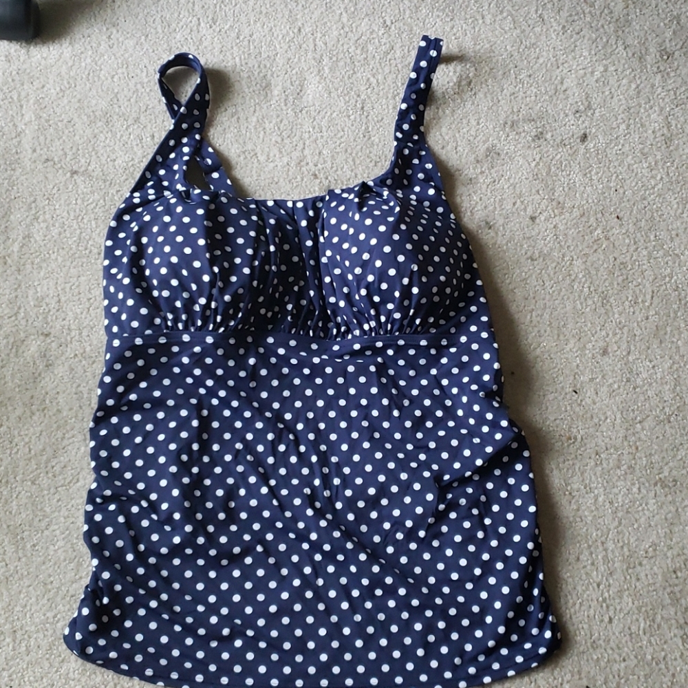 Lands End Plus Size Navy Polka dot Tankini Sz 20W
